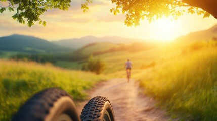 Enjoyment Couple riding bicycles through a scenic countryside, soaking in the joy of travel.