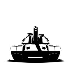 Fototapeta premium Powerful Black & White Silhouette of a Military Tank: Front View, Strength, Military Power, War Concept, Graphic Design Element