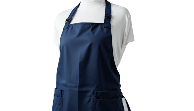 Navy Blue Full-Length Apron – Adjustable Cooking Apron with Front Pockets Isolated on Transparent Background
