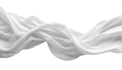 White Flowing Fabric – Draped Textile in Dynamic Wavy Pattern with Fluid Motion Isolated on Transparent Background