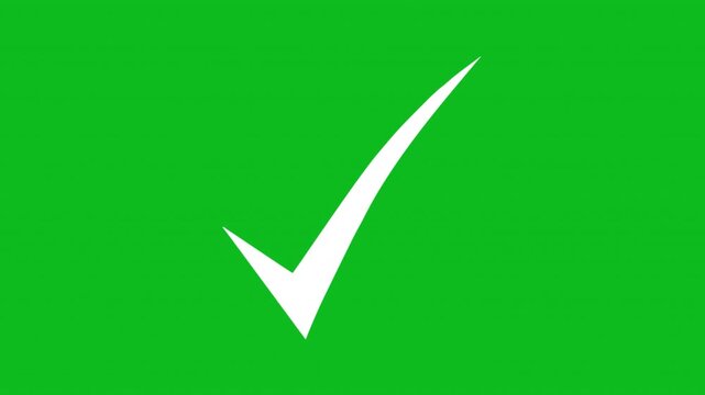 4K Green Screen White Check Mark Animation for VFX and Editing, White tick. White check mark. Tick symbol, icon, sign in White color