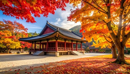 Korean Temple In Autumn