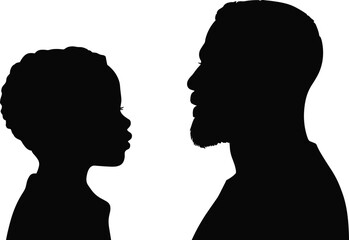 Father and son silhouette — family vector illustration, dad and child bonding moment, African American fatherhood clipart