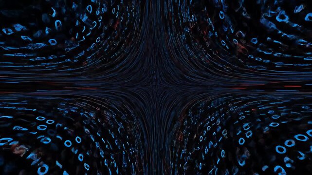 Abstract Binary Code Tunnel with Red and Blue Glowing Data Streams