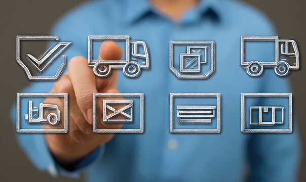 Hand touching digital shipping icons