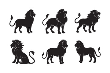 silhouette animal of lion set. sloe motion, attacking look, running lion. 