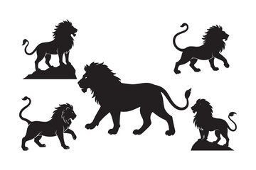 silhouette animal of lion set. sloe motion, attacking look, running lion. 