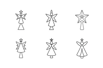 Christmas Tree Star Topper Decoration Set of line Art Vector illustration