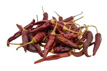 Dried red hot chili peppers on transparent background 