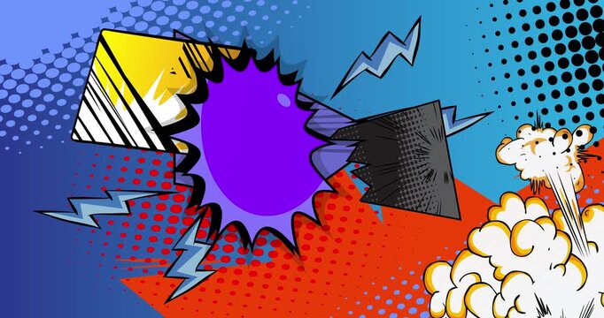 Cartoon background animation, comic book backdrop video. Retro vector comics pop art design.