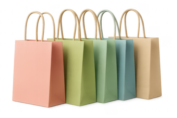 Colorful pastel paper shopping bags isolated on transparent background