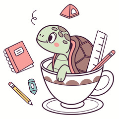 Playful Peaceful Sea turtle design, styled with sitting in a teacup ride and Chalkboard Fun shades in a Back to school setting