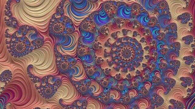 Hypnotic fractal spiral with swirling abstract patterns and deep earthy colors in endless motion