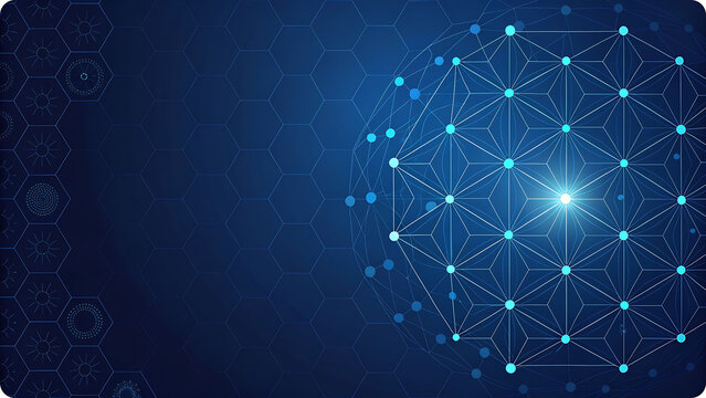 Interconnected geometric sphere with hexagonal patterns - Powered by Adobe