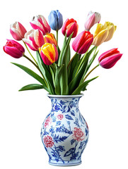 Vibrant Tulips in a Blue and White Porcelain Vase