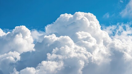 Fluffy Cumulus Cloud Floating in Azure Sky, Tranquil Summer Mood for Backgrounds, Layouts, and Web Templates