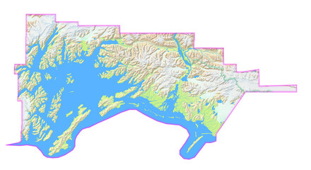 Obraz premium Map of the County Chugach (Alaska, US) showing the isolated County with relief representation. No Lables.
