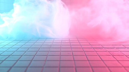 Pale Rose and Cyan Misty Grid with Retro Vaporwave Style and Light Depth