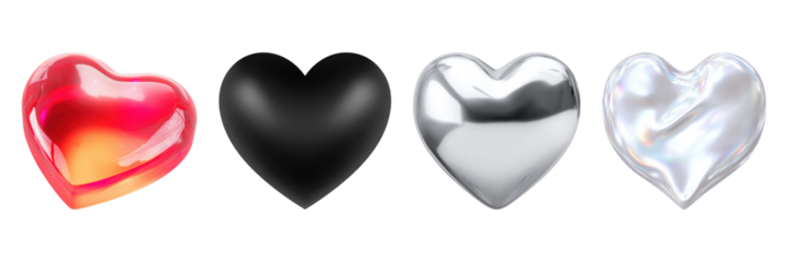 Colorful Heart Shapes Set. Modern Design And Symbolism Collection Isolated On Transparent Background