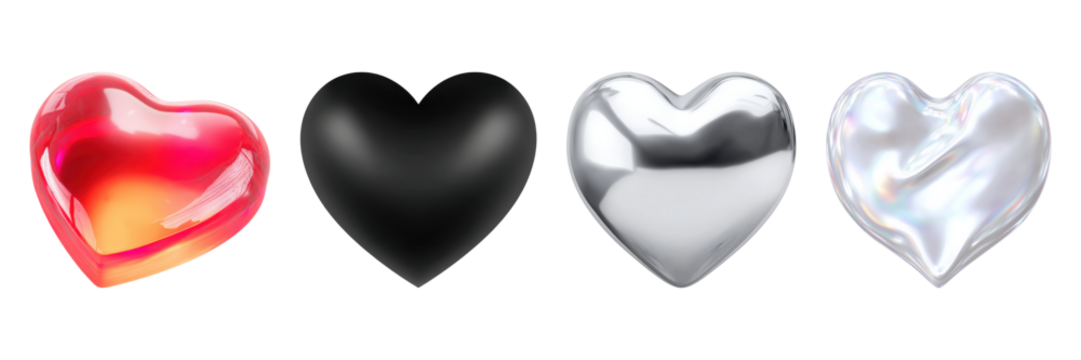 Colorful Heart Shapes Set. Modern Design And Symbolism Collection Isolated On Transparent Background