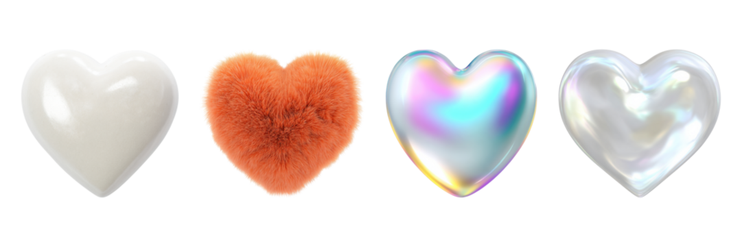 Heart Shapes In Various Textures Set. Creative Design And Decoration Collection Isolated On Transparent Background