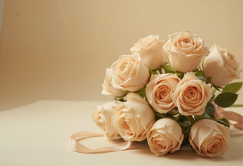 Obraz premium Elegant Bouquet of Cream Roses with Ribbon