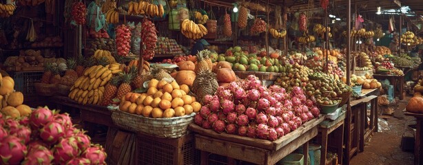 Colorful fruit market stalls