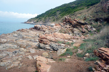 Quartzite rock Mountain at Khao Leam Ya - Mu Ko Samet National Park in Thailand. 