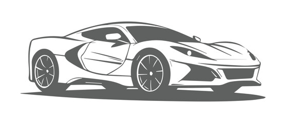 Sports car silhouette vector design, black and white logo type