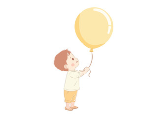 Cute Little Boy Holding Yellow Balloon Adorable Child with Balloon Vector Illustration Isolated on White Background for Birthday Party Celebration Baby Shower