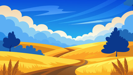 Obraz premium Desert landscape vector illustration with sun, sky, and distant mountains