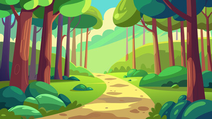 A vibrant summer landscape with green trees under a clear sky, perfect for a nature-themed illustration