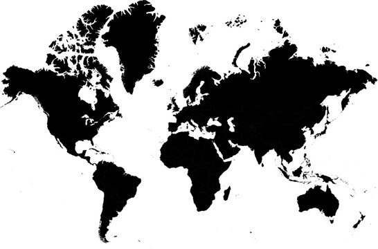 World map on black .This is an icon and svg vector silhouette.