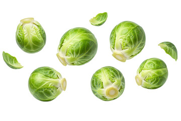 Falling brussels sprouts and leaves, cut out