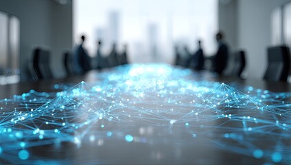 Abstract digital network on a conference table