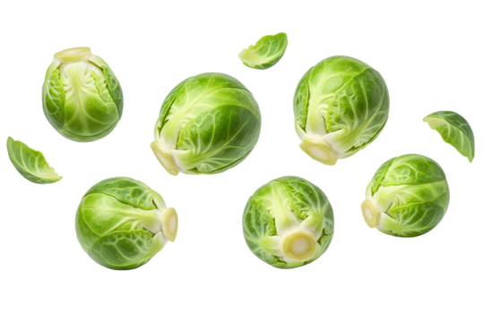 Falling brussels sprouts and leaves, cut out