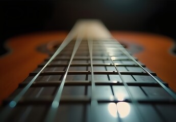 Close-Up View of Guitar Neck and Strings