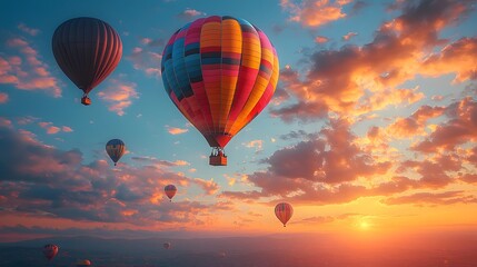 Fototapeta premium Colorful hot air balloons rising at a vibrant sunrise