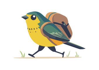 Cute Yellow Bird Walking with Backpack Vector Illustration Isolated on White Background Concept for Print Web Design Banner Poster Sticker Card and Textile
