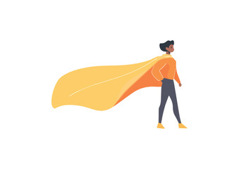 Confident superhero woman wearing a cape walking forward vector illustration isolated on white background concepts for leadership feminism and girl power © Hoody Baba