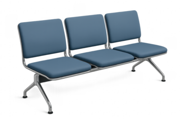 Modern blue waiting chairs with metal frame isolated on transparent background