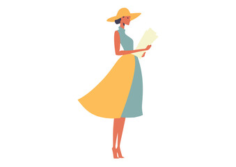 Stylish Woman in a Hat Reading a Book Vector Illustration Isolated on a White Background Concept for Bookstores Libraries Reading Clubs and Literature