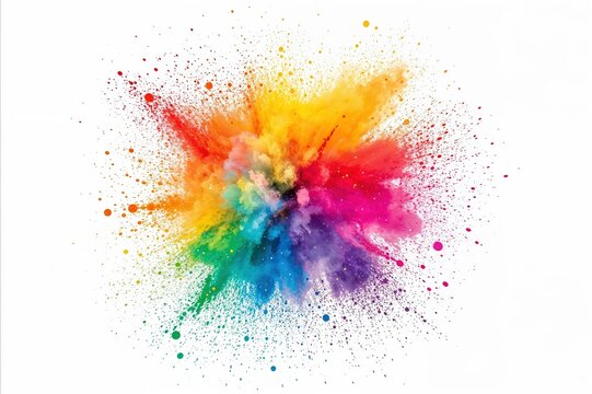 Colorful pigment powder burst creating spectacular rainbow cloud ideal for festival photography artistic projects and energetic brand marketing materials

