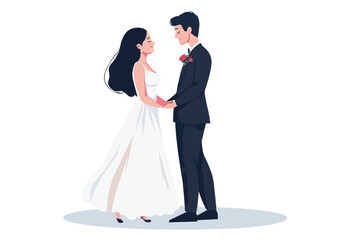 Happy couple holding hands wedding ceremony bride and groom romantic moment vector illustration isolated on white background concept for wedding invitation card