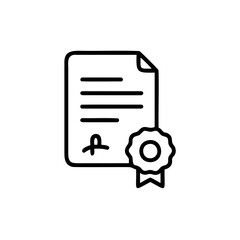 Outline icon a certificate document with seal signature vector