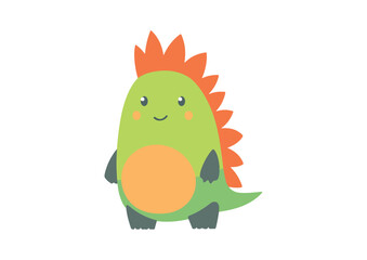 Cute Green Dinosaur Character with Orange Belly and Crest Vector Illustration Isolated on White Background Perfect for Kids Products and Designs