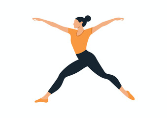 Young woman doing yoga or pilates exercise Warrior pose Virabhadrasana flat vector illustration isolated on white background concept for yoga studio fitness