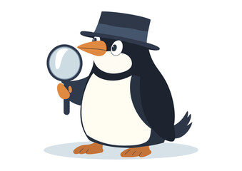 Penguin Detective with Magnifying Glass Vector Illustration Isolated on White Background Perfect for Childrens Books Greeting Cards Invitations and Other