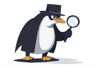 Penguin Detective with Magnifying Glass Vector Illustration Isolated on White Background Perfect for Detective Agencies Security Companies and Children's Books