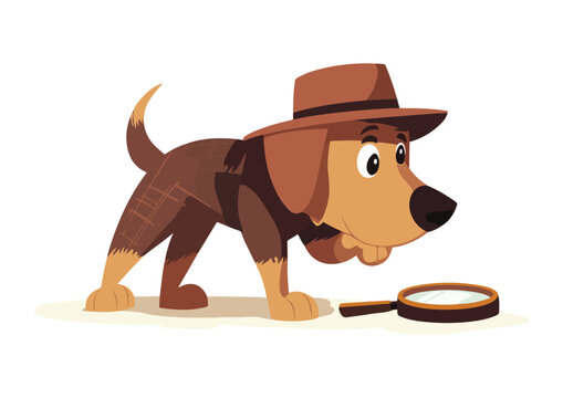 Curious Detective Dog with Magnifying Glass Vector Illustration Isolated on White Background